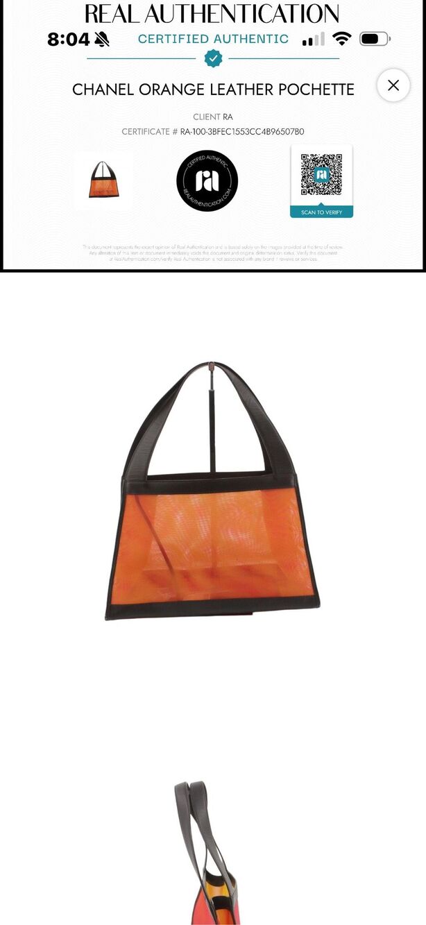 Chanel Vintage Orange Mesh Black Leather Tote Bag w/ Pouch